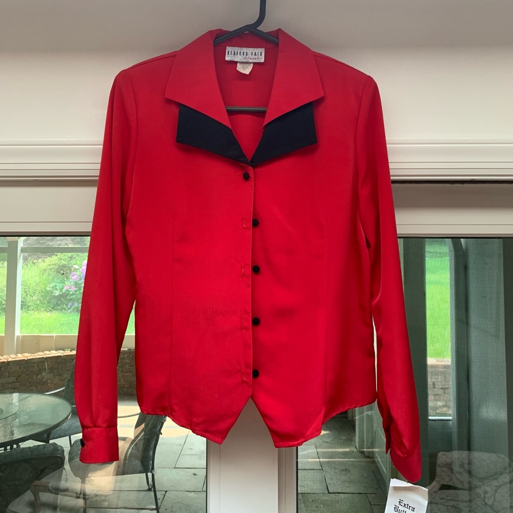 Red and black detailed blouse